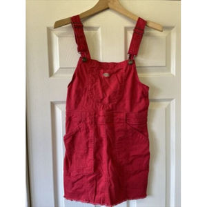 DICKIES Red Denim Overall Jumper Skirt/Dress Zip Back Size Small